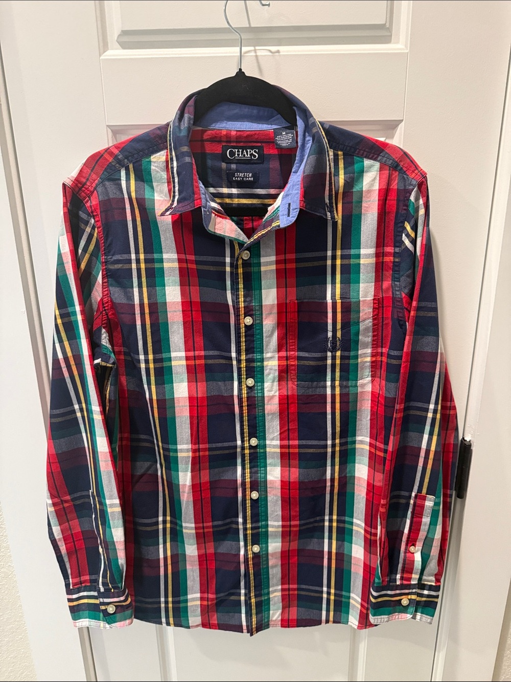 Chaps Men's Red Navy Green Plaid Button-Down Shirt